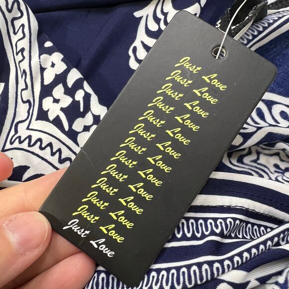 Just Love Womens Kaftan Dress Empire Waist Maxi Floral Print Blue White XL - Picture 9 of 11